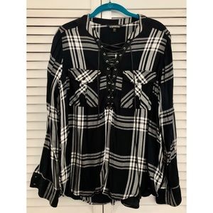 (L) Express Plaid Tie Down Shirt